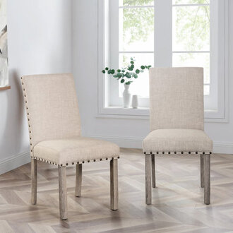 Upholstered Linen Dining Chair In Beige Set of 2