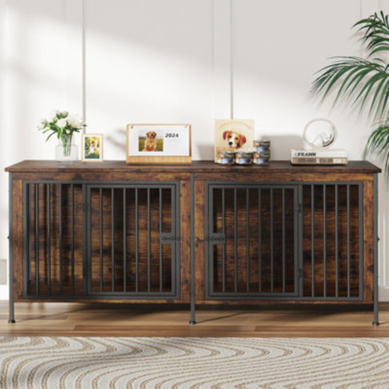 Fidelmar Metal and Wood Pet Furniture Style Crate