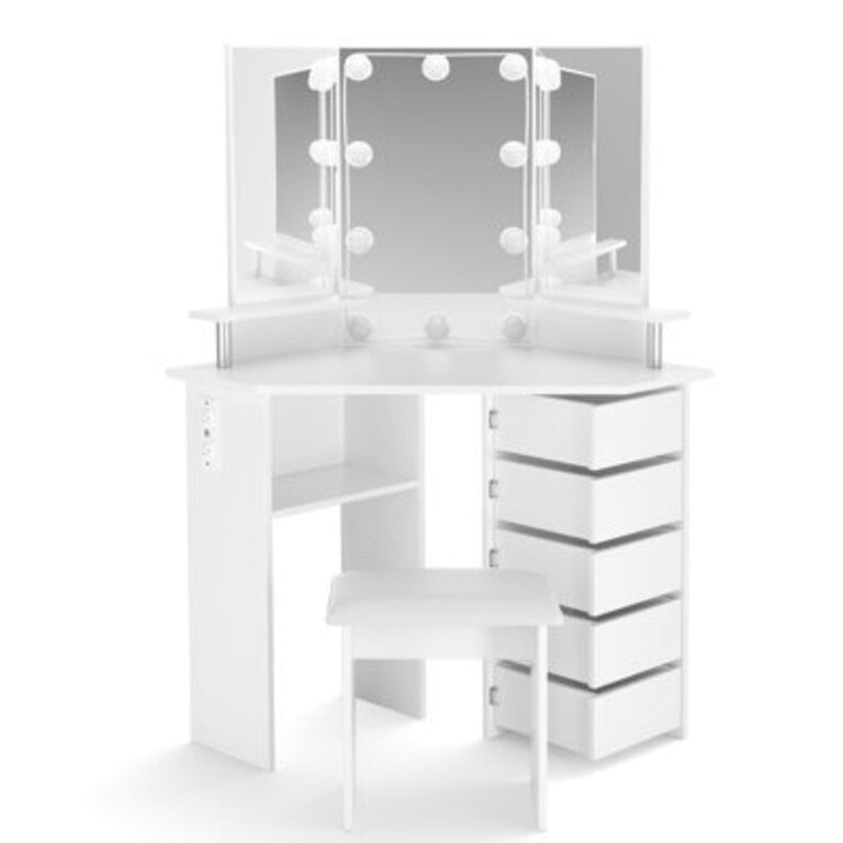 Greyden Vanity with 5 Rotating Drawers and Outlets