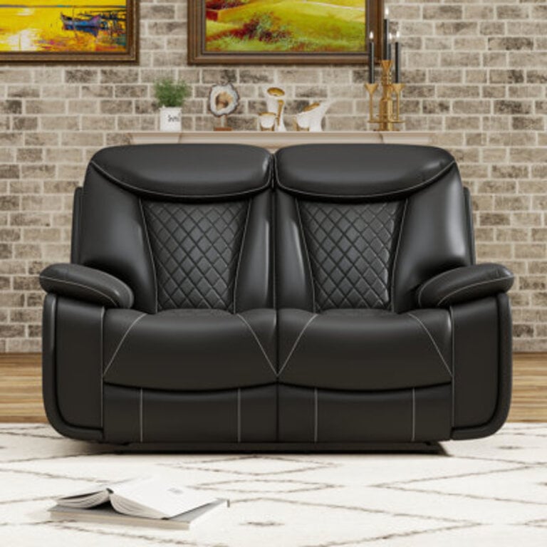 Madeira 626 Wide Diamond Stitching Breathable Leather Power Reclining Loveseat with USB