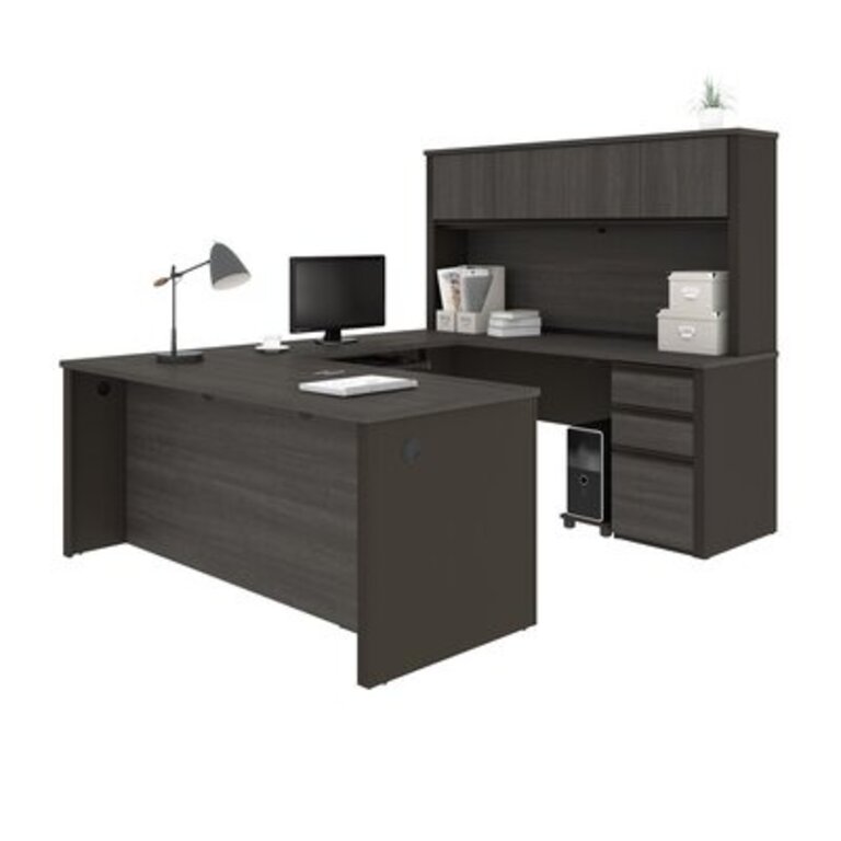 Balendin U-Shape Executive Desk with Hutch Color: Bark Gray/Slate