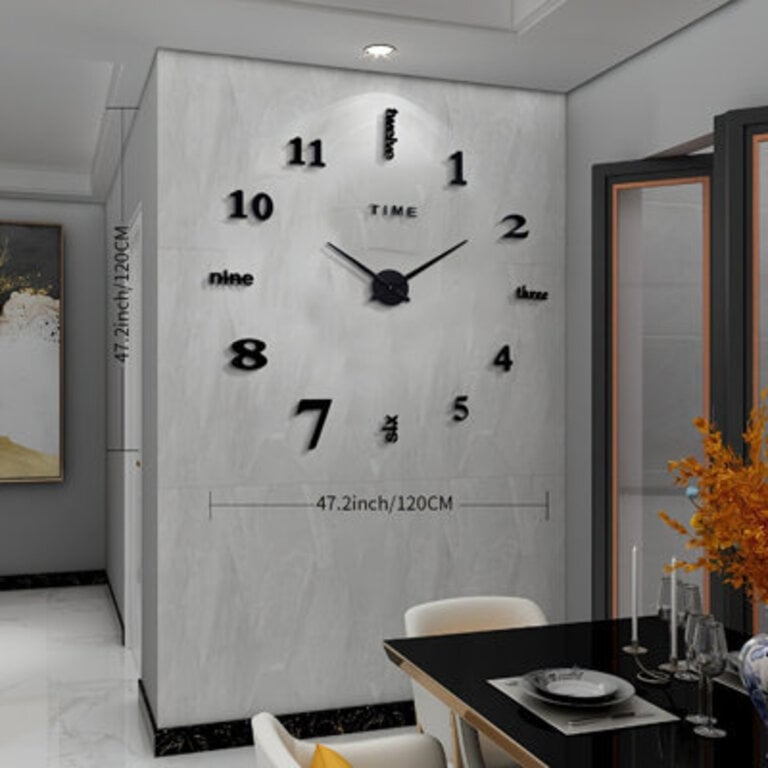 1Pc Mirror Wall Clock, Large Wall Clock For Living Room Decor, Modern Art Clock, Home Decor Color: Black