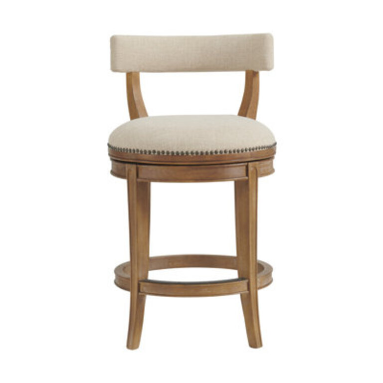 Hanover Swivel Counter & Bar Stool Seat Height: Counter Stool (25.75” Seat Height), Seat Color/Frame Color: Beige Faux Leather/Brown Frame, Pack Size: 1