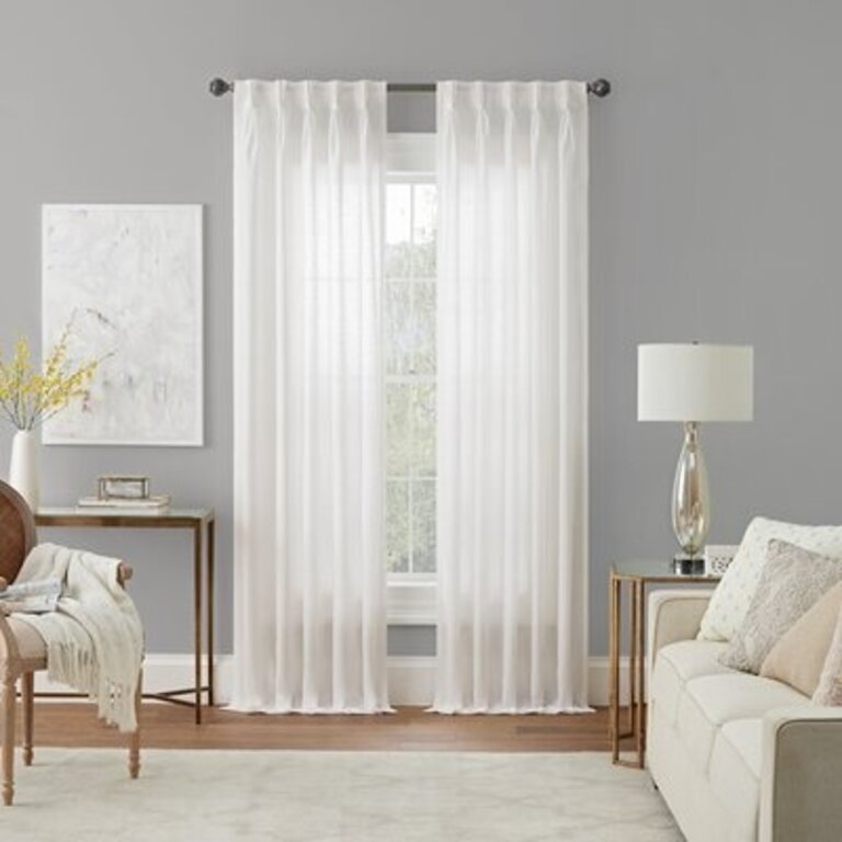 Solid Semi Sheer Rod Pocket Single Curtain Panel Curtain Color: White, Size per Panel: 25" W x 95" L