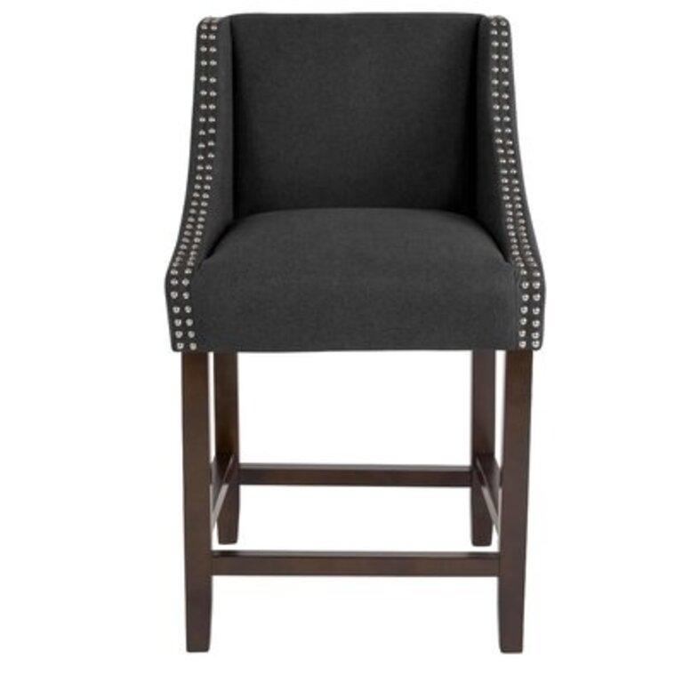 Padmukh Transitional Wood Stool with Nail Trim Seat Height: Counter Stool (24" Seat Height), Seat Color: Dark Gray, Frame Color: Dark Walnut