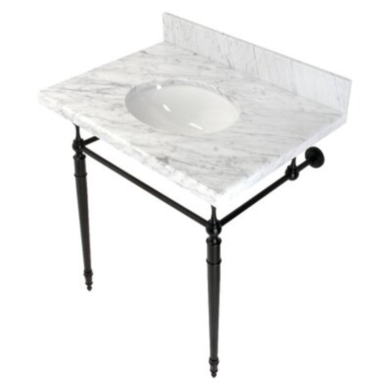 Edwardian Ceramic Rectangular Console Bathroom Sink with Overflow Finish: Marble White/Matte Black