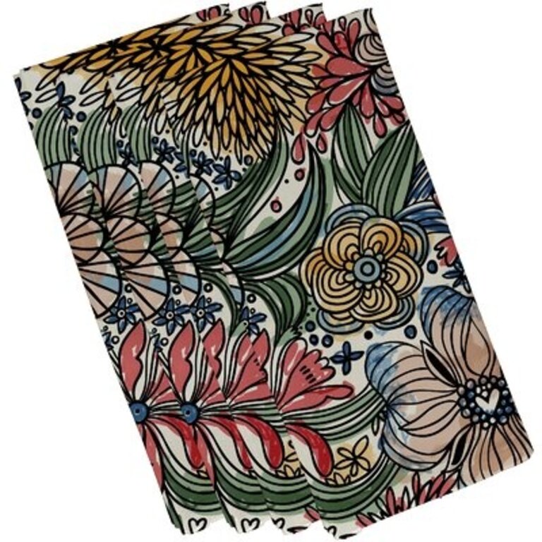 Natahsa  Floral Print 4 Piece Napkin Set Color: Red