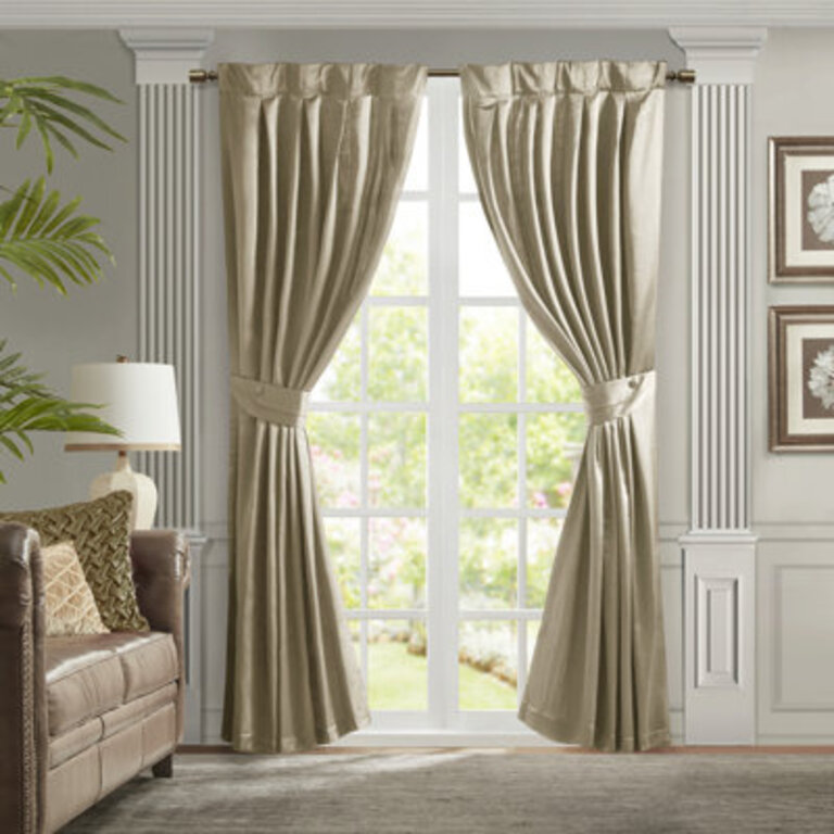 Avignon Pleat Curtain Panel with Tieback (Single) Curtain Color: Champagne, Size per Panel: 52" W x 84" L