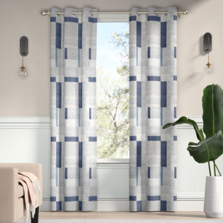 Antunez Blockade Geometric Blocks Semi-Sheer Grommet Curtain Panel Size per Panel: 40" W x 95" L