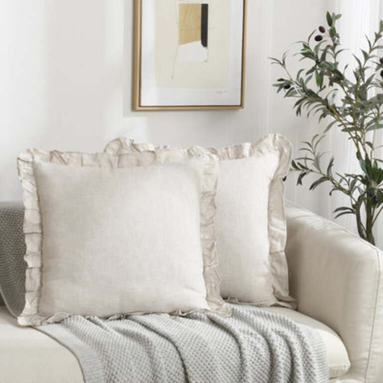 Linen Pleated Ruffled Romantic Fringes Pillow Covers Color/Pattern: Beige