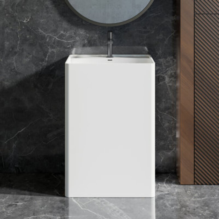 34" Solid Surface Rectangular Freestanding Pedestal Bathroom Sink with Overflow
