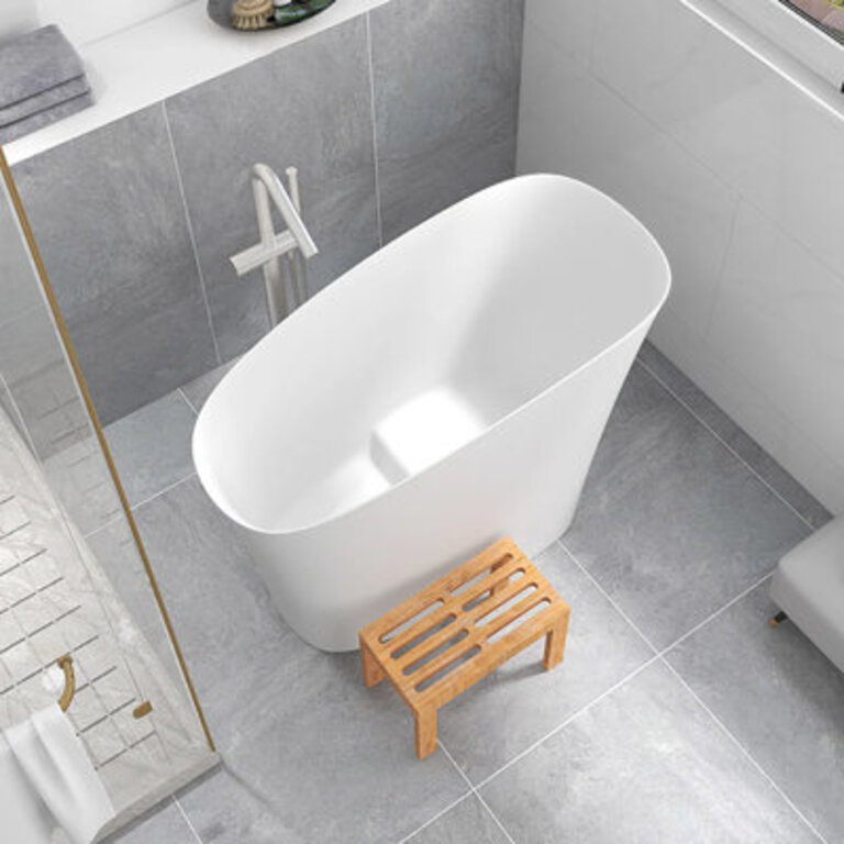 47" Modern Oblique Deep Freestanding Matte White Stone Resin Japanese Soaking Bathtub Color: White