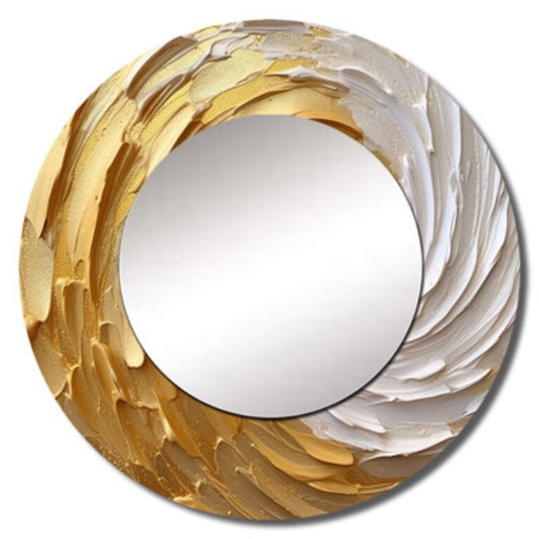 Gold And Cream Enchanted Whirls I - Abstract Spirals Round Mirror Wall Decor Size: 36" x 36"