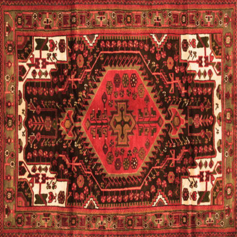 Oriental Machine Woven Square 5 x 5 WoolPolyester Area Rug in RedBrown