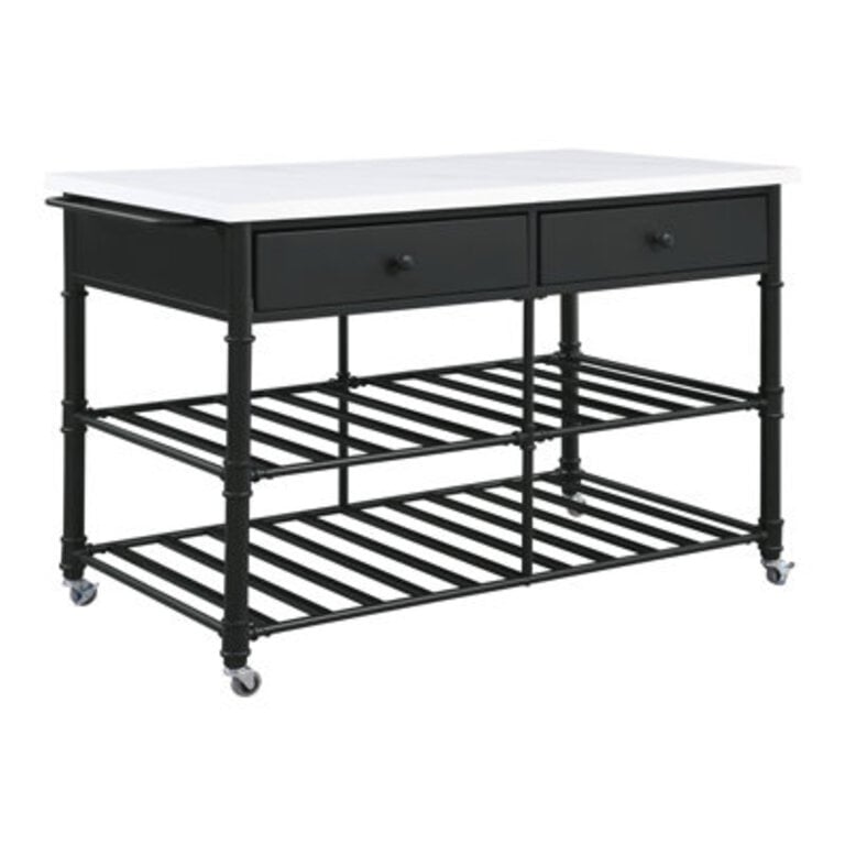 Clarkson Transitional Kitchen Island with Artificial Stone Top in White and Gray