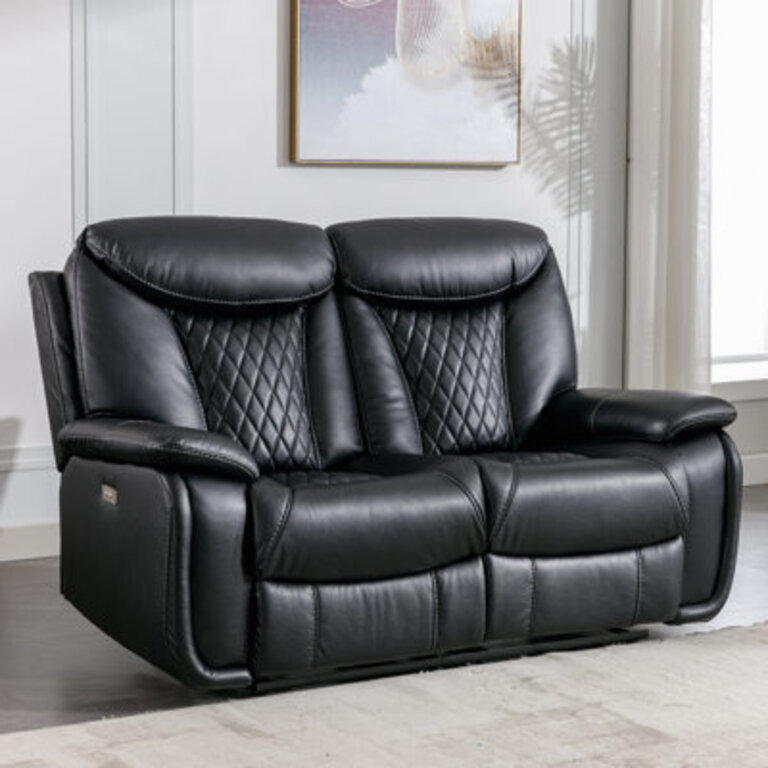 62 Wide Leatherette Diamond Trimmed Backrest Power Recline Loveseat