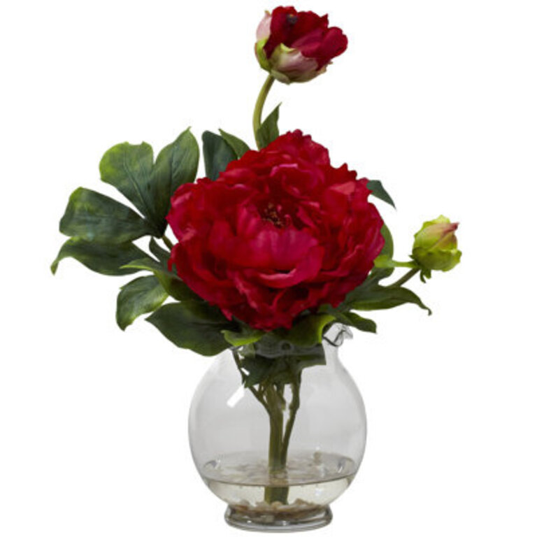 Peony with Fluted Floral Centerpiece in Vase