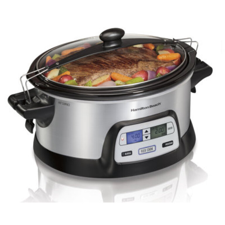 Hamilton Beach FlexCook Stay or Go 6-Quart Programmable Slow Cooker with Dishwasher Safe Crock Lid Lock for Easy Travel
