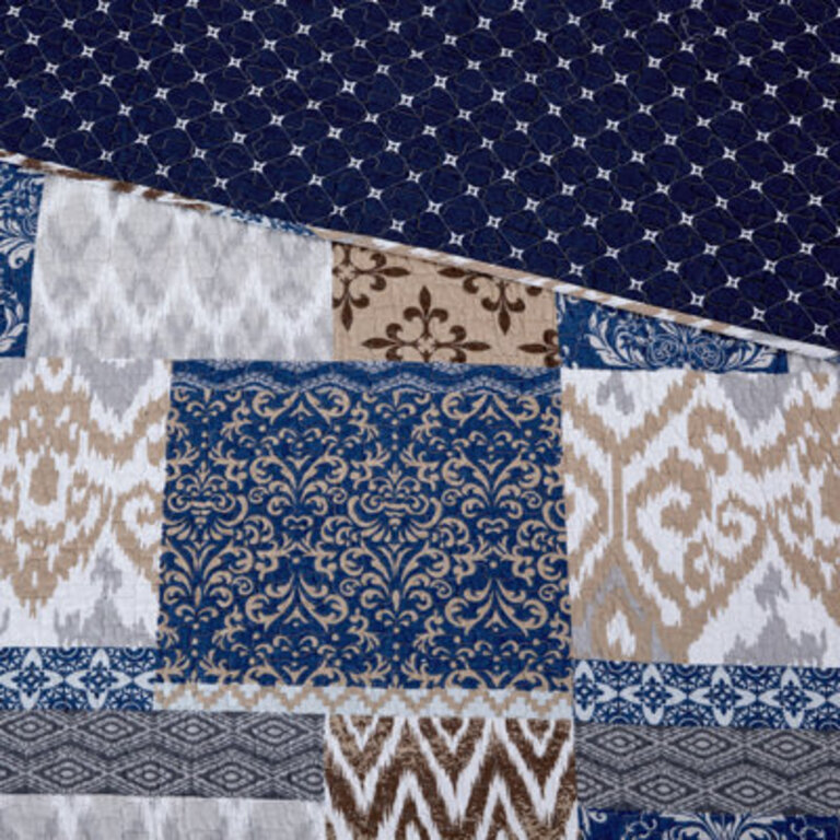 Modern Threads Laura 100 Cotton 3-Piece Printed Reversible Quilted Coverlet Set