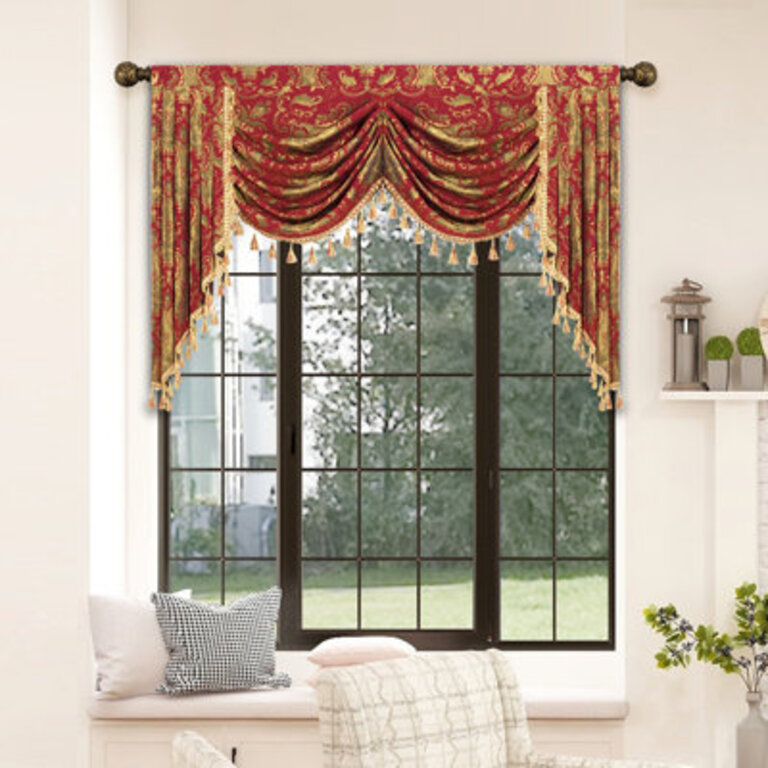 Damask Swag Window Valance in Red