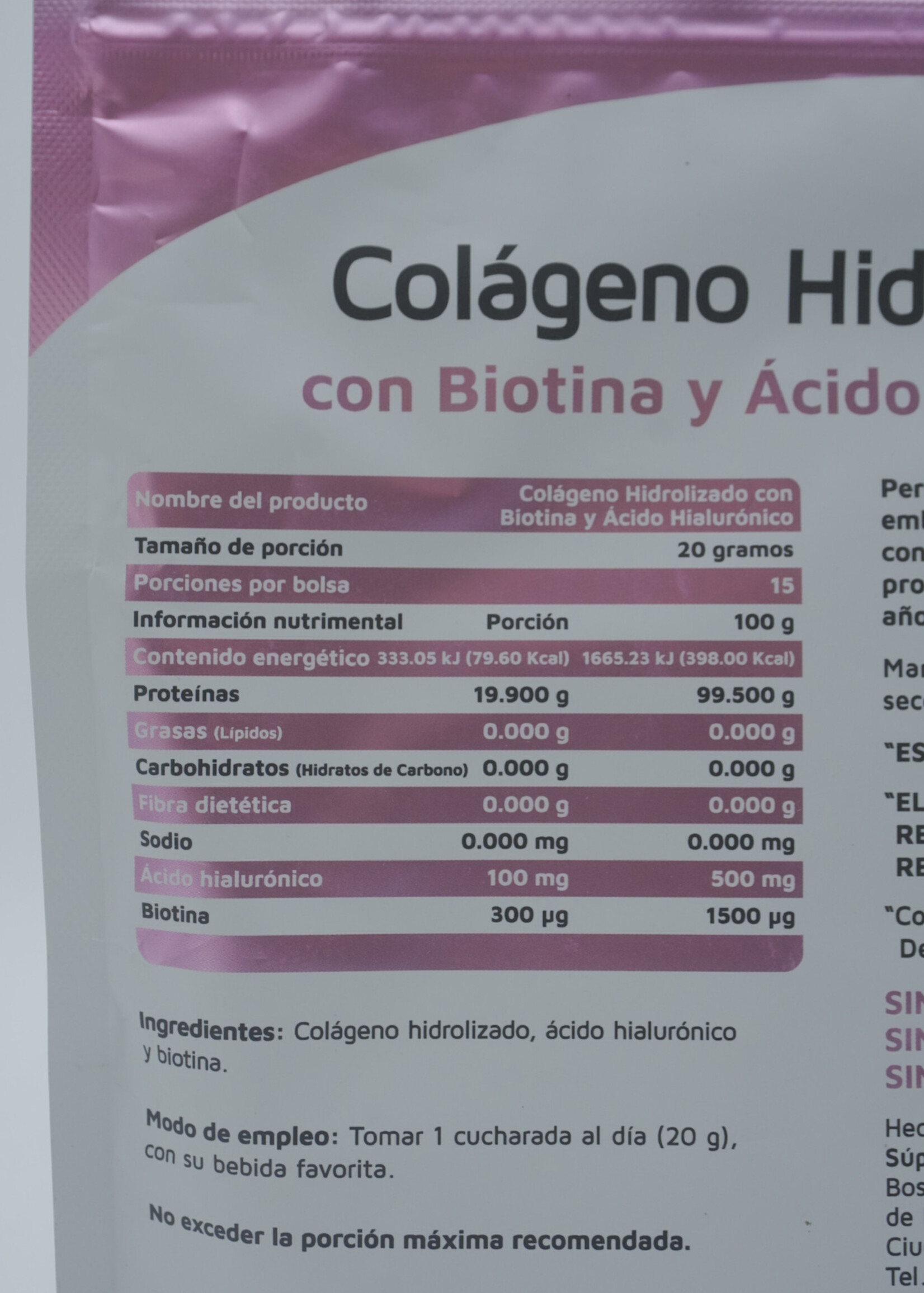 VIDANAT COLAGENO BIOTINA Y ÁCIDO HIALURONICO 300 GR/ 15 SERV