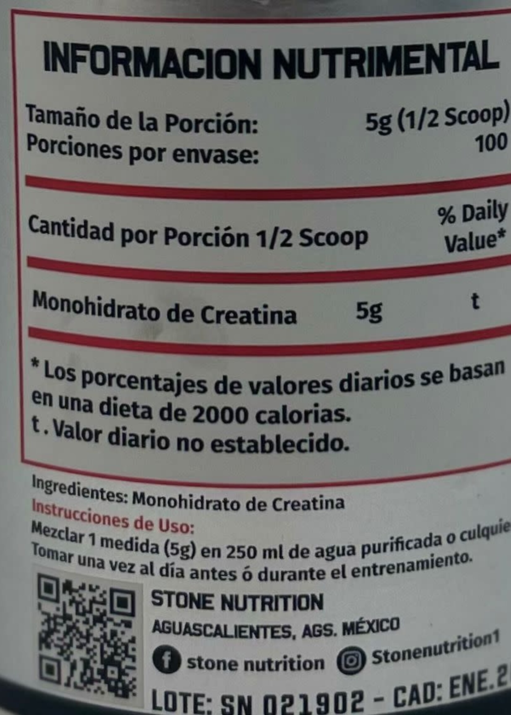 STONE NUTRITION CREATINA STONE 100 SERV