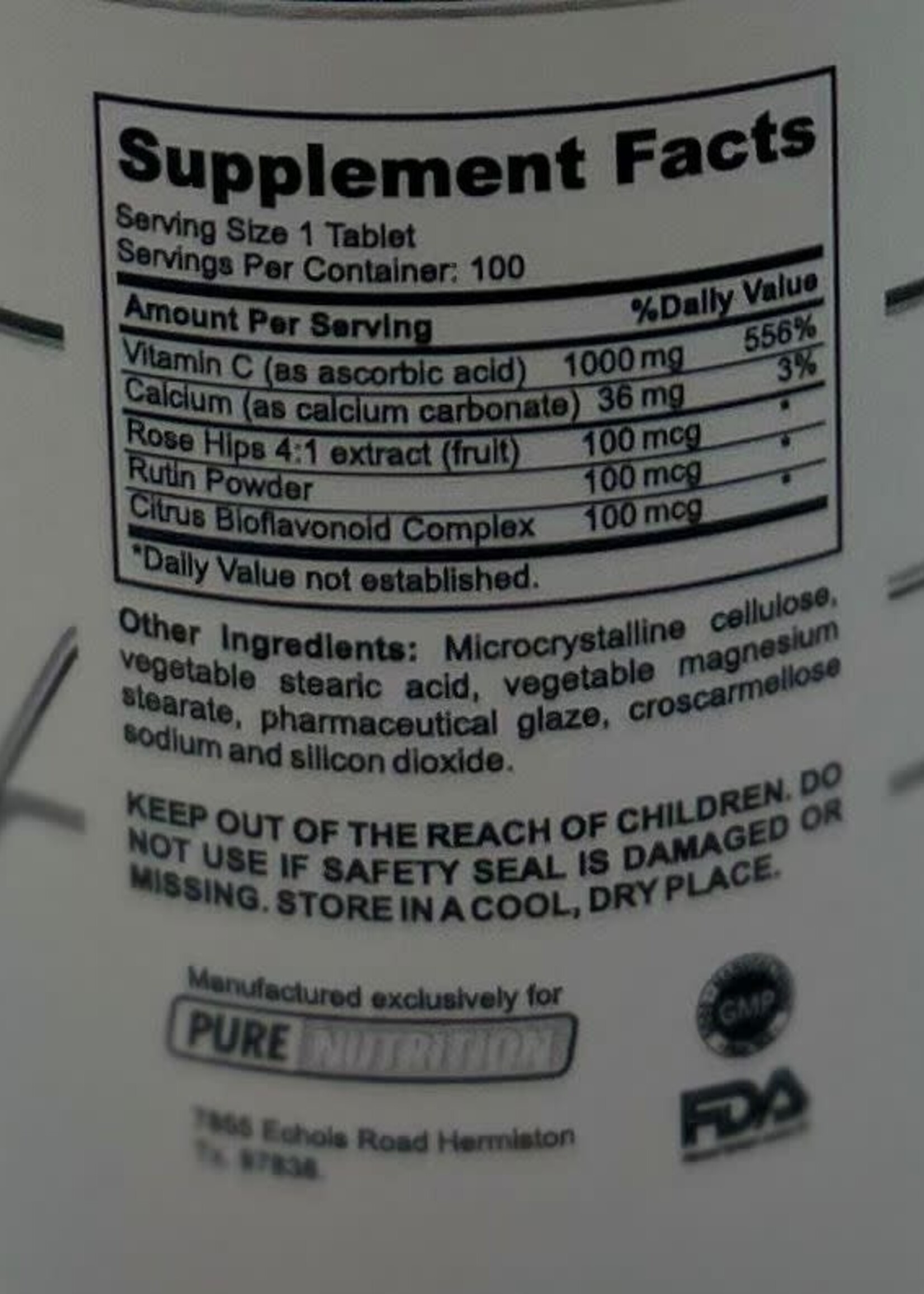 PURE NUTRITION VITAMINA C PURE NUTRITION 1000 MG 100 TAB