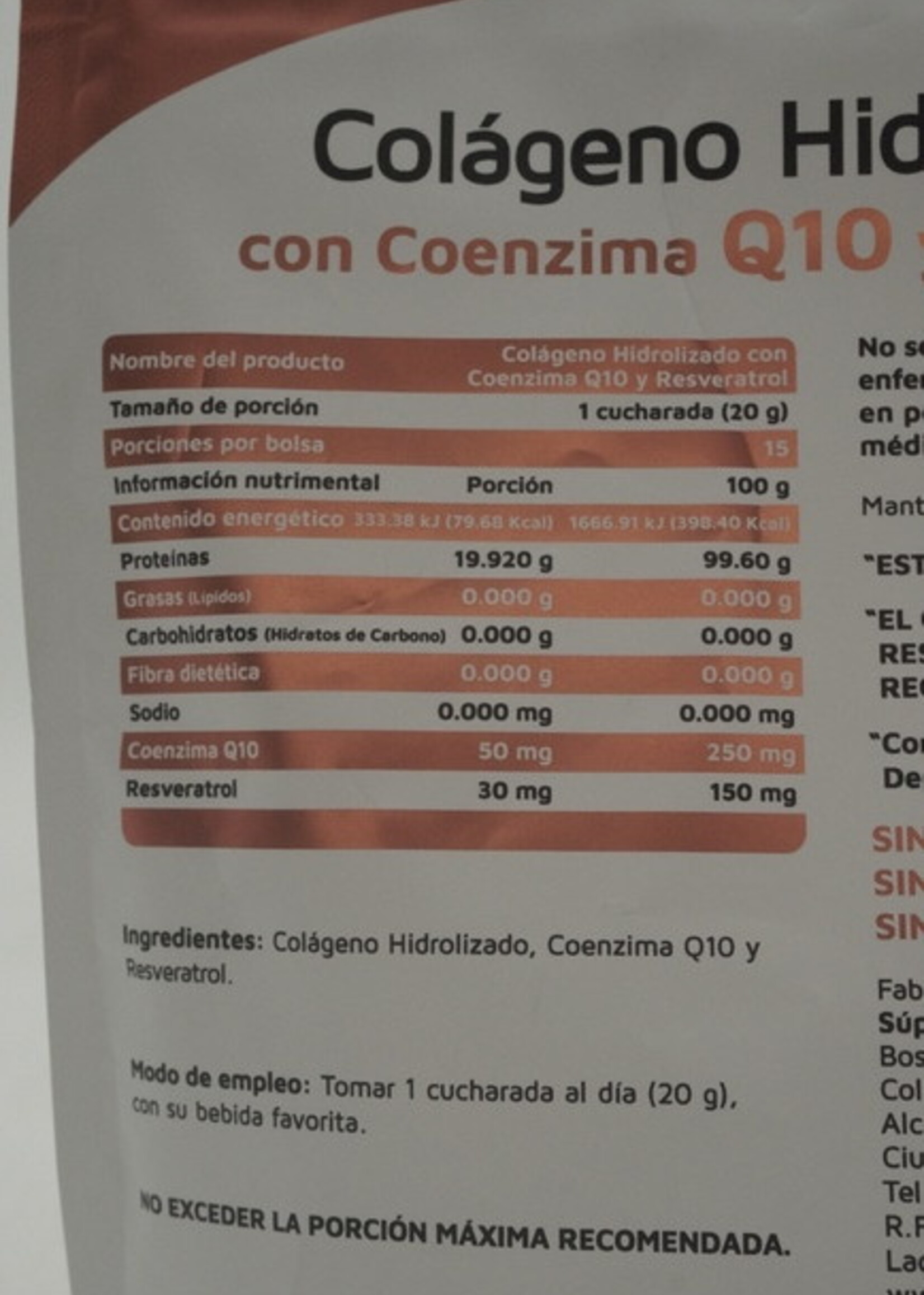VIDANAT COLAGENO COENZIMA Q10 Y RESVERATROL 300 GR/ 15 SERV