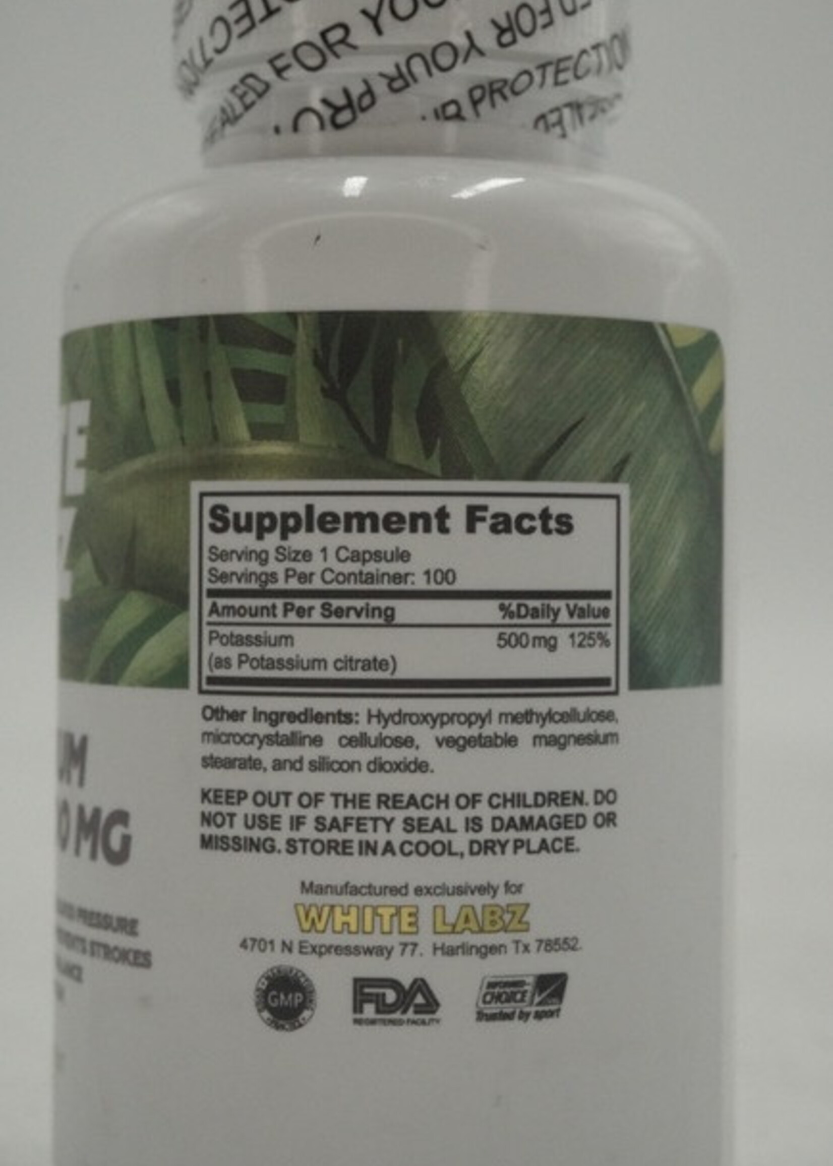 WHITE LABZ CITRATO DE POTASIO WHITE 500 MG/100 CAP