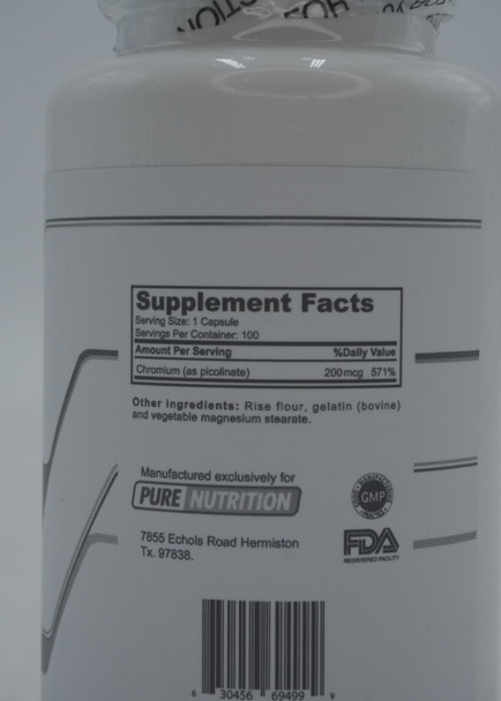 PURE NUTRITION CHROMIUM PICOLINATE PURE NUTRITION 200MCG/ 100 CAP