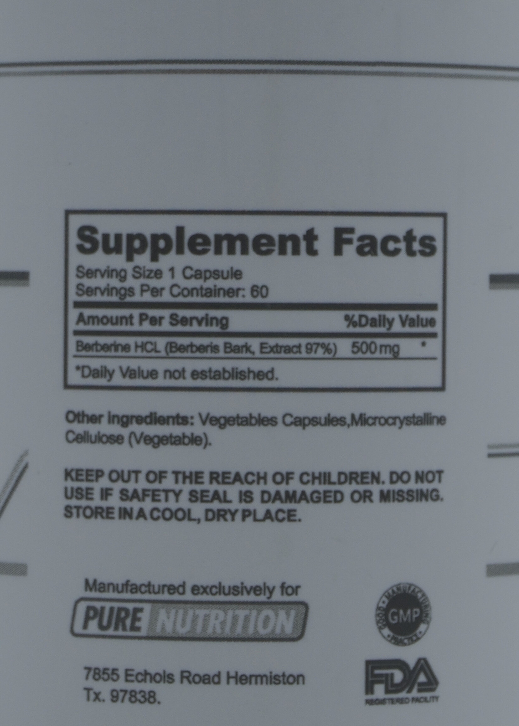 PURE NUTRITION BERBERINA PURE 500 MG/60 CAP