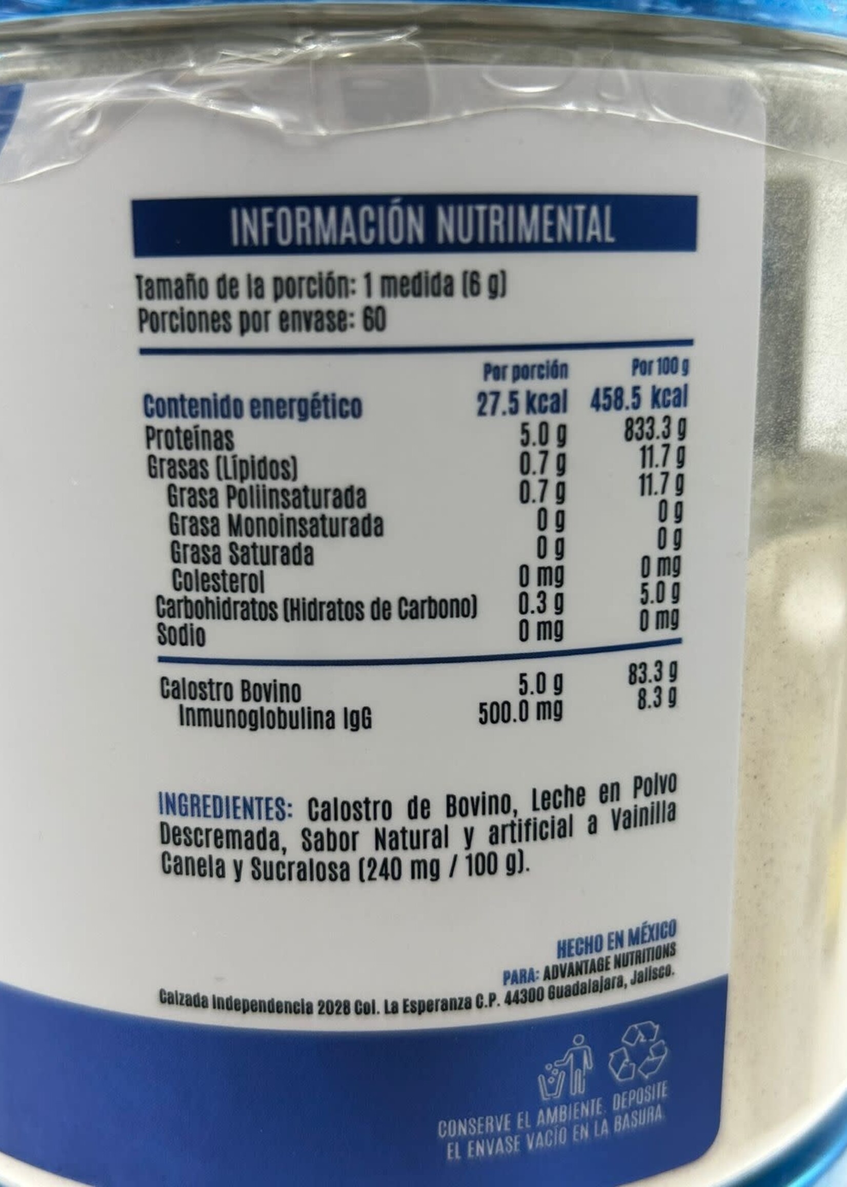 ADVANCE NUTRITION CALOSTRO BOVINO NATURALS ADVANCE