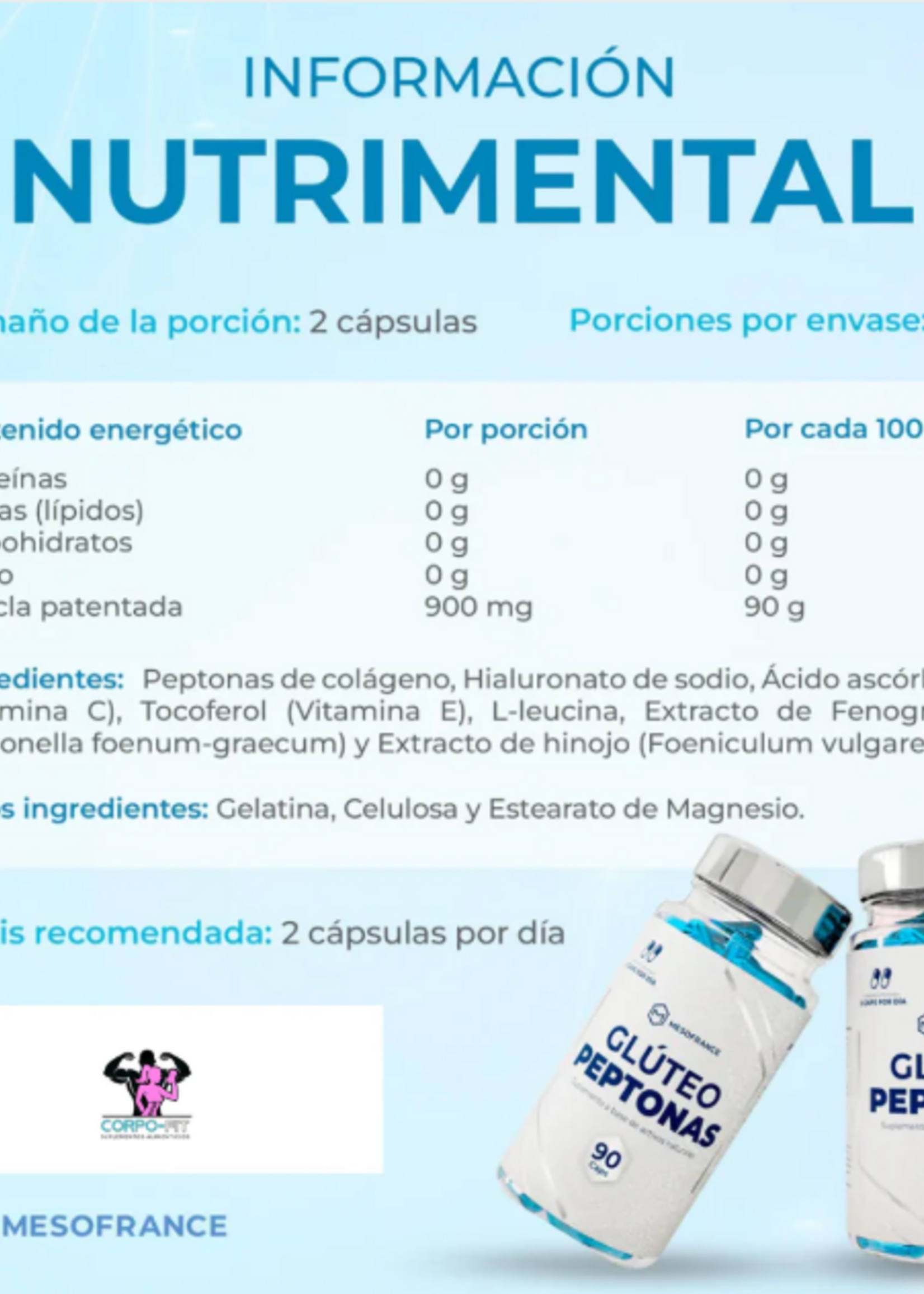 MESOFRANCE GLUTEO PEPTONAS 90 CAPS