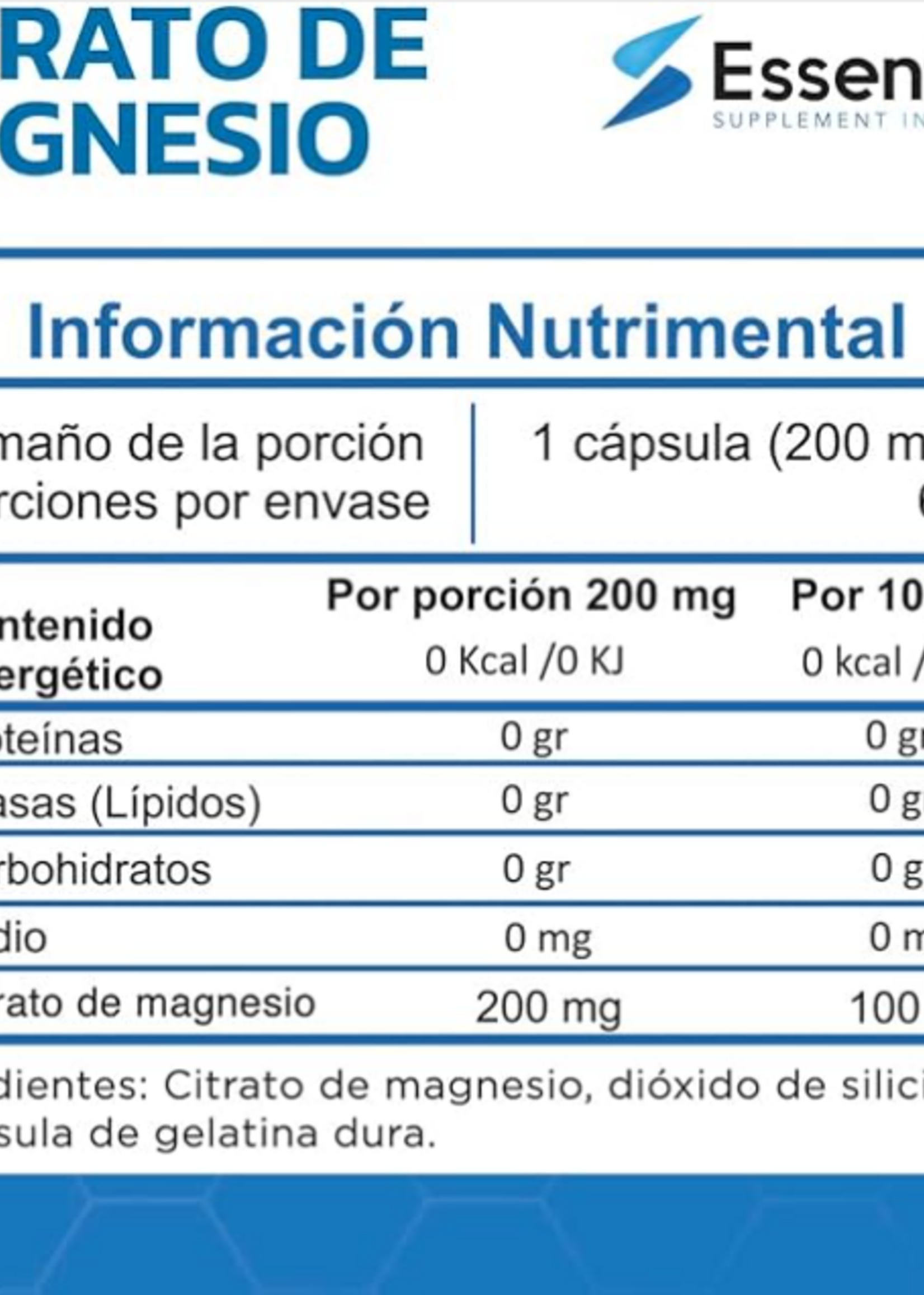 ESSENTIALS CITRATO DE MAGNESIO ESSENTIAL 200 MG/60 CAP