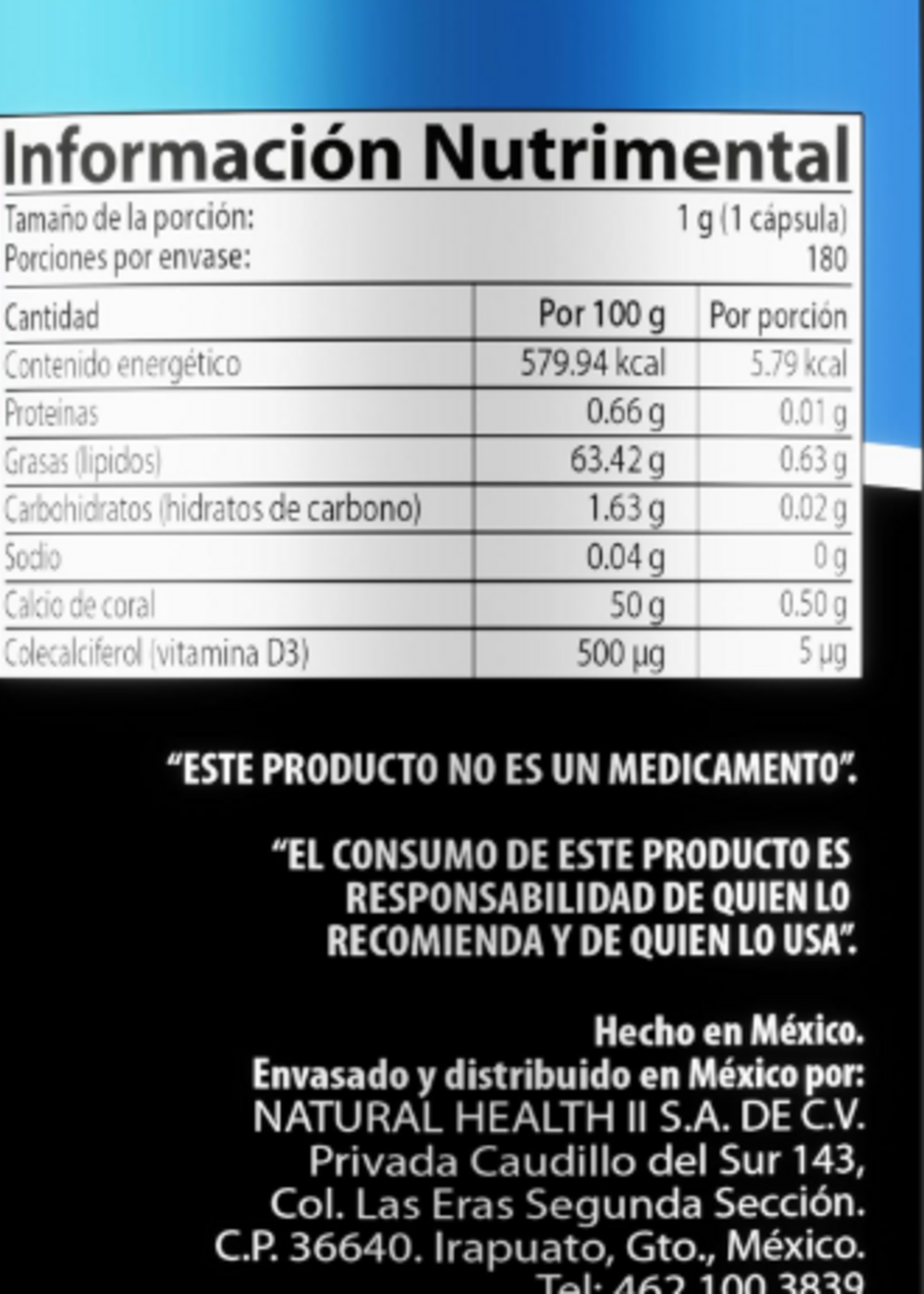 NATURAL HEALTH CALCIO DE CORAL Y VITAMINA D3 NATURAL HEALTH 180 CAP