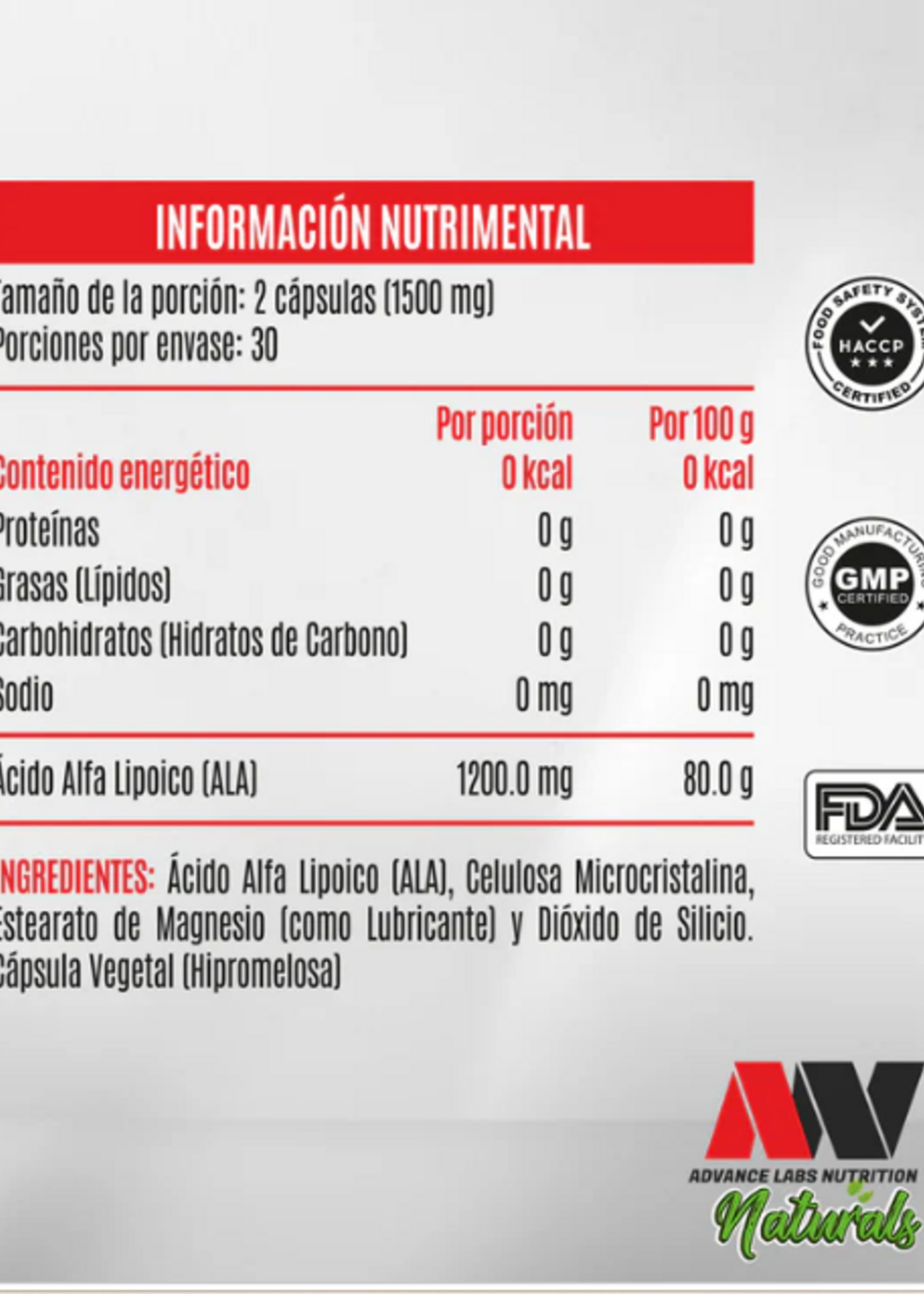 ADVANCE NUTRITION ACIDO ALFA LIPOICO 60 CAP 700 MG ADVANCE