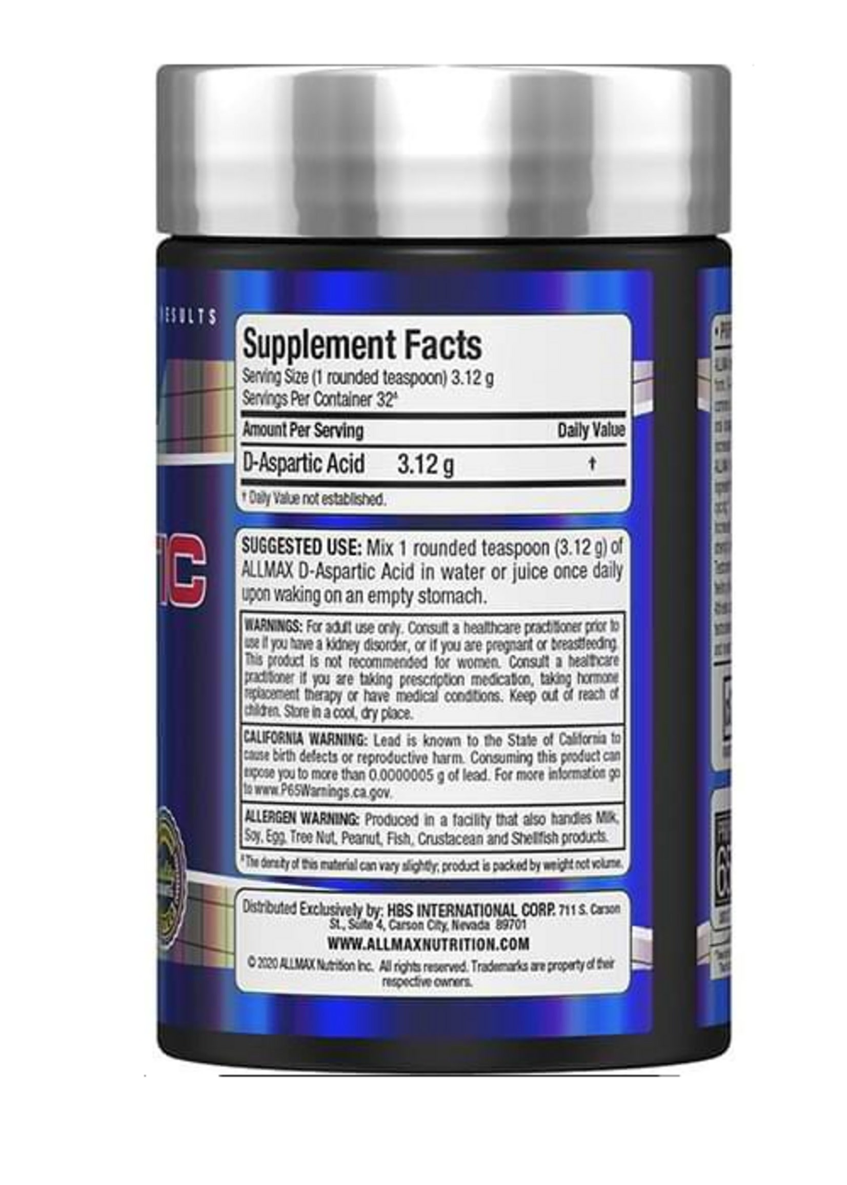 ALLMAX D-ASPARTIC ACID ALLMAX 100 GR 32 SERV