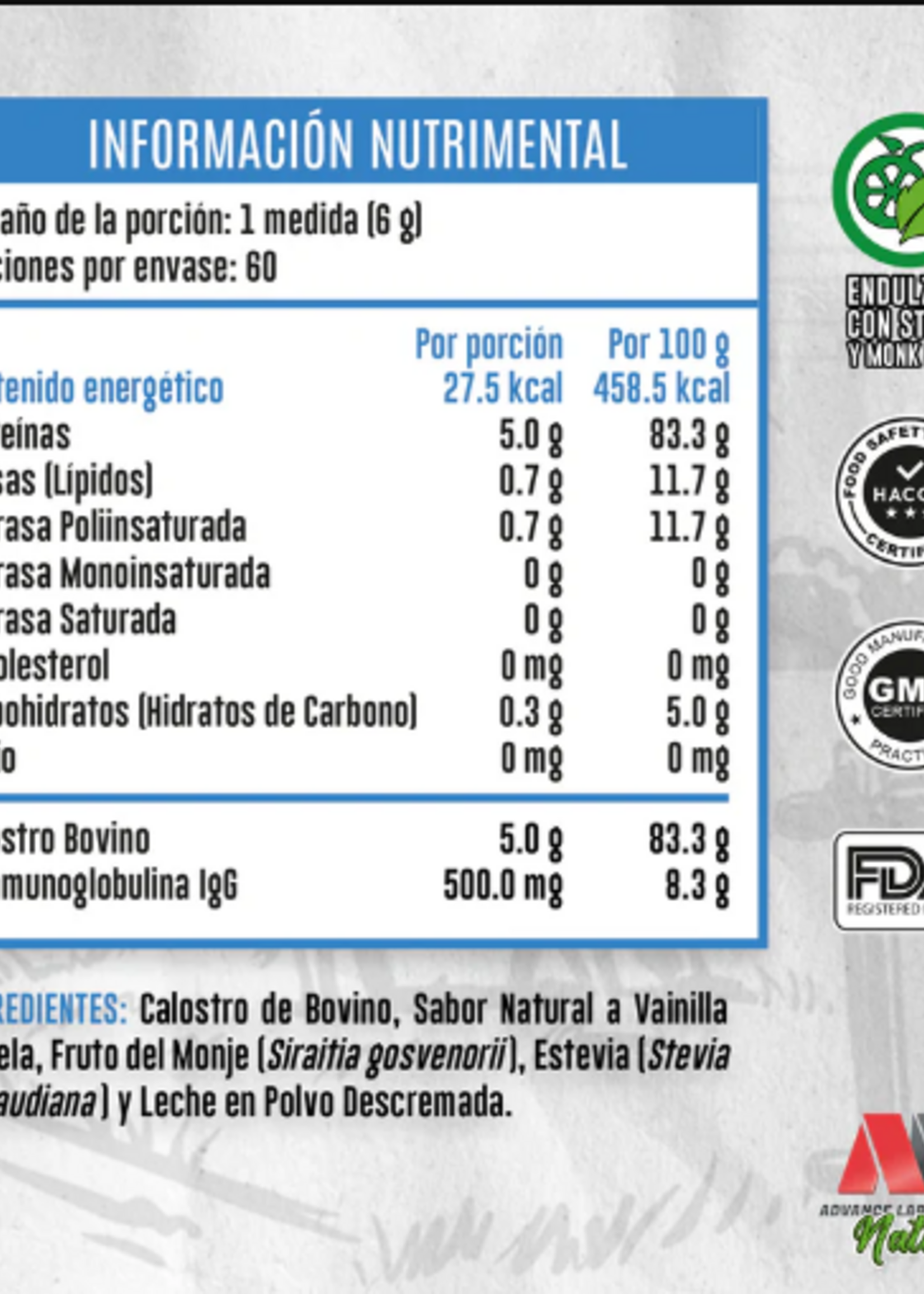 ADVANCE NUTRITION CALOSTRO BOVINO NATURALS ADVANCE