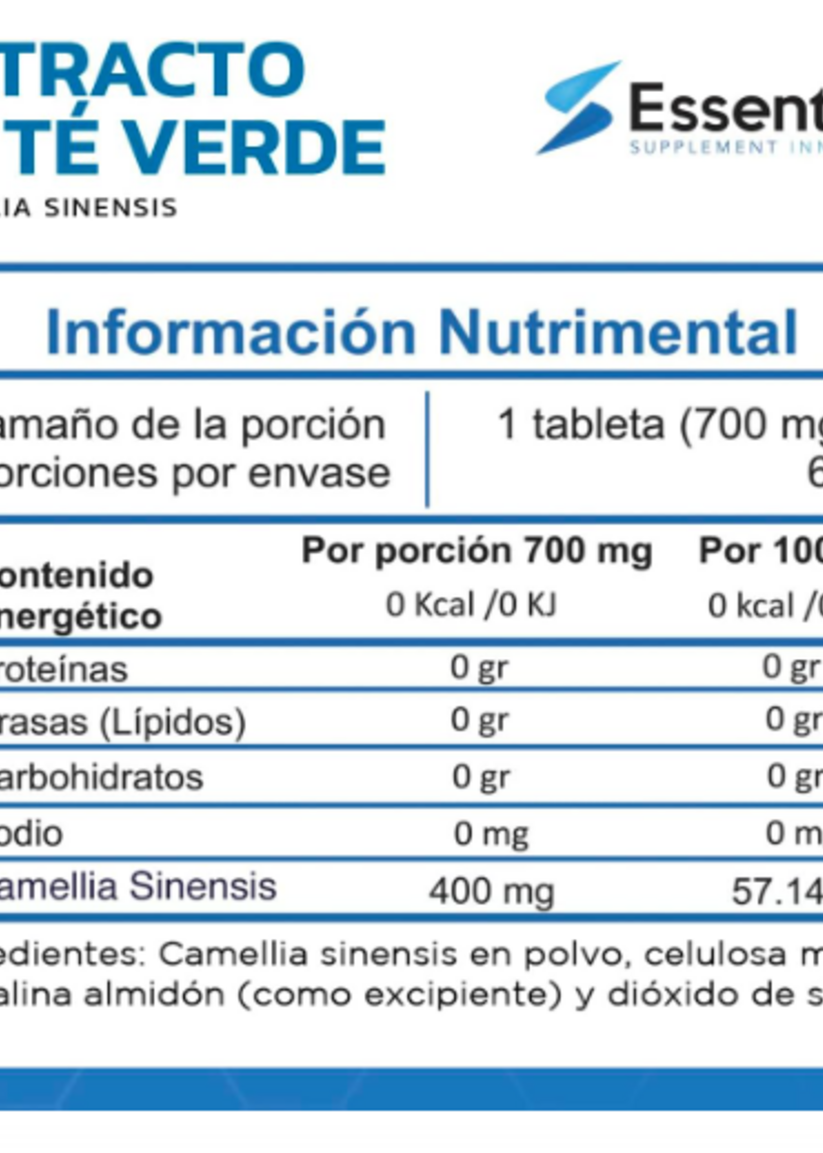 ESSENTIALS EXTRACTO DE TE VERDE ESSENTIALS 700 MG 60 CAP