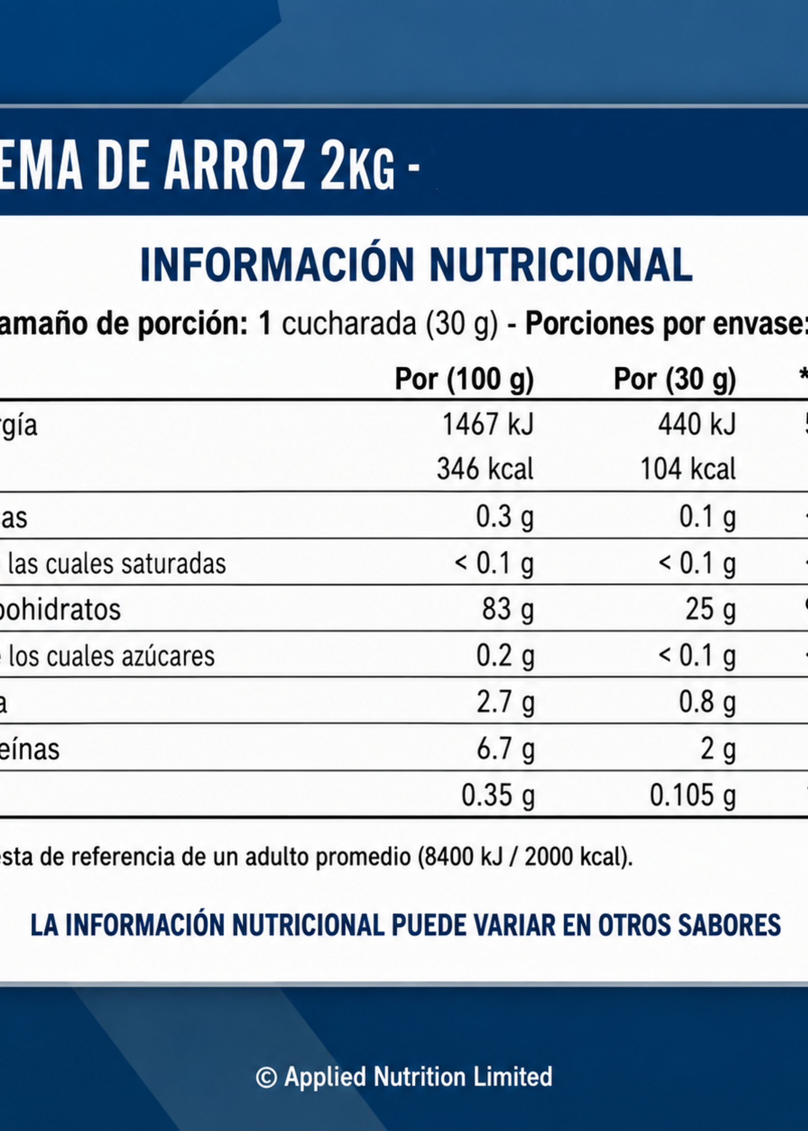 APPLIED NUTRITION BOLSA CREAM OF RICE APPLIED NUTRITION