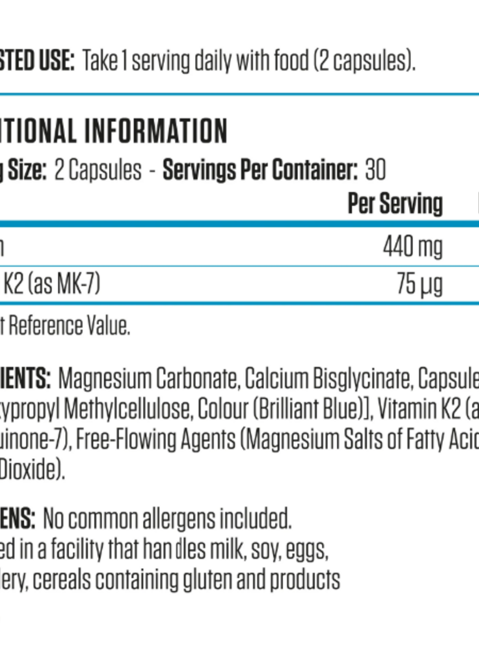 APPLIED NUTRITION CALCIUM Y VITAMINA K2 60 CAP APPLIED NUTRITION
