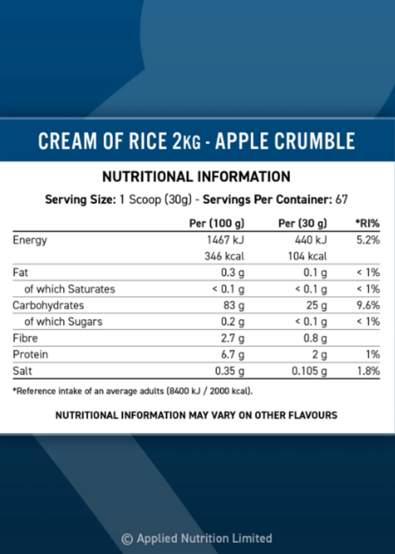 APPLIED NUTRITION CREAM OF RICE APPLIED NUTRITION
