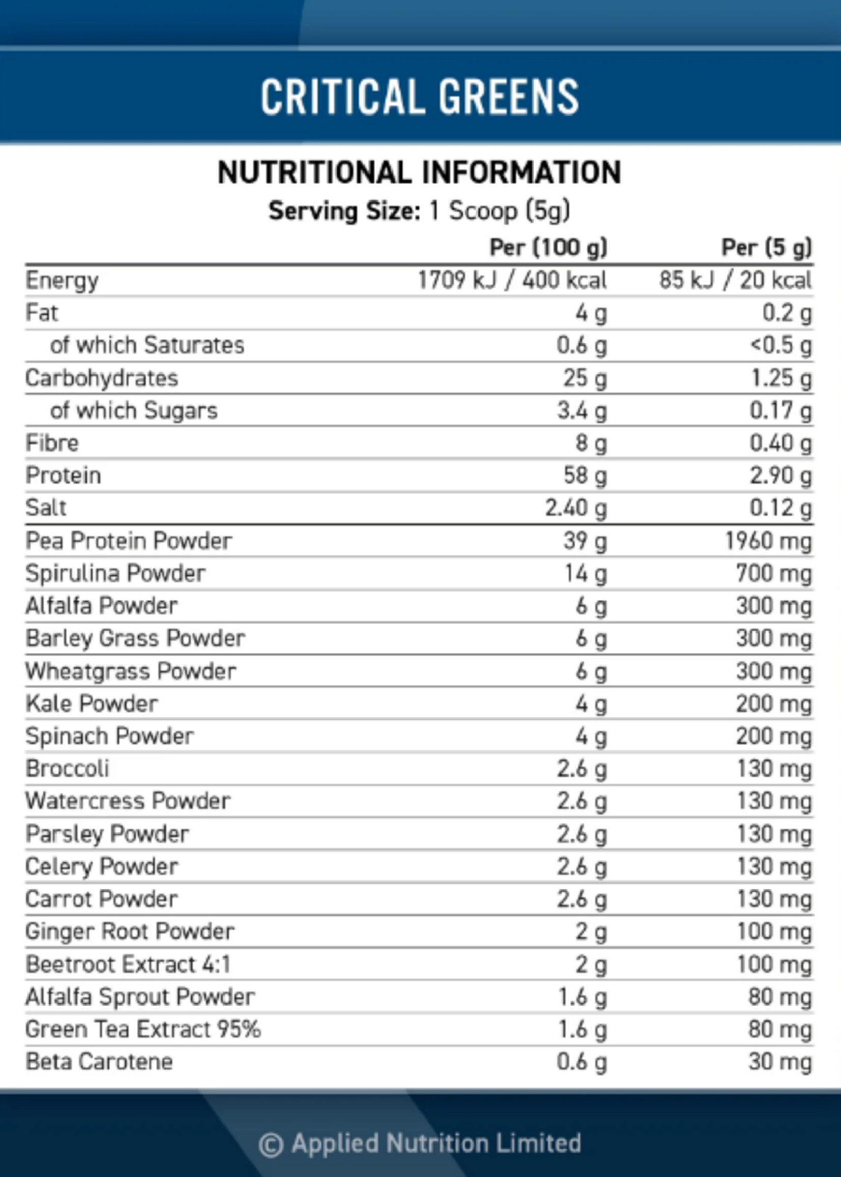 APPLIED NUTRITION CRITICAL GREENS APPLIED NUTRITION