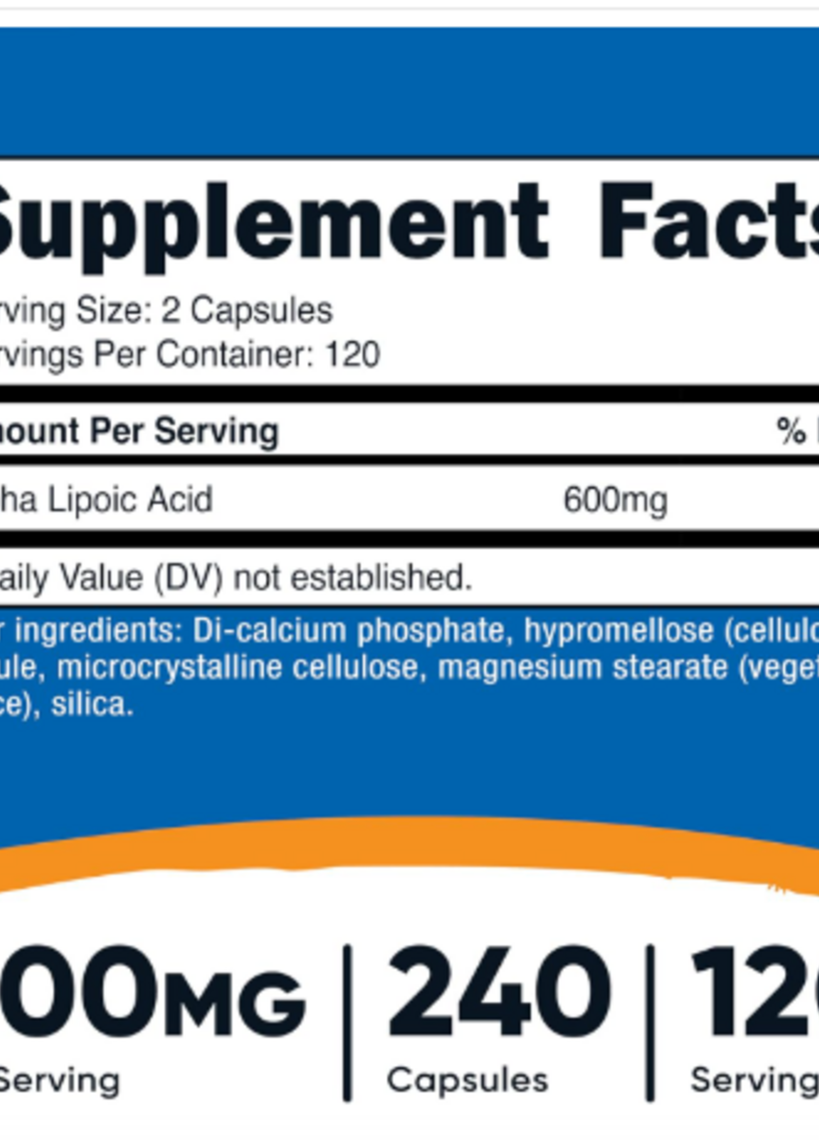 NUTRICOST ALPHA LIPOIC ACID 600MG 240 CAP NUTRICOST