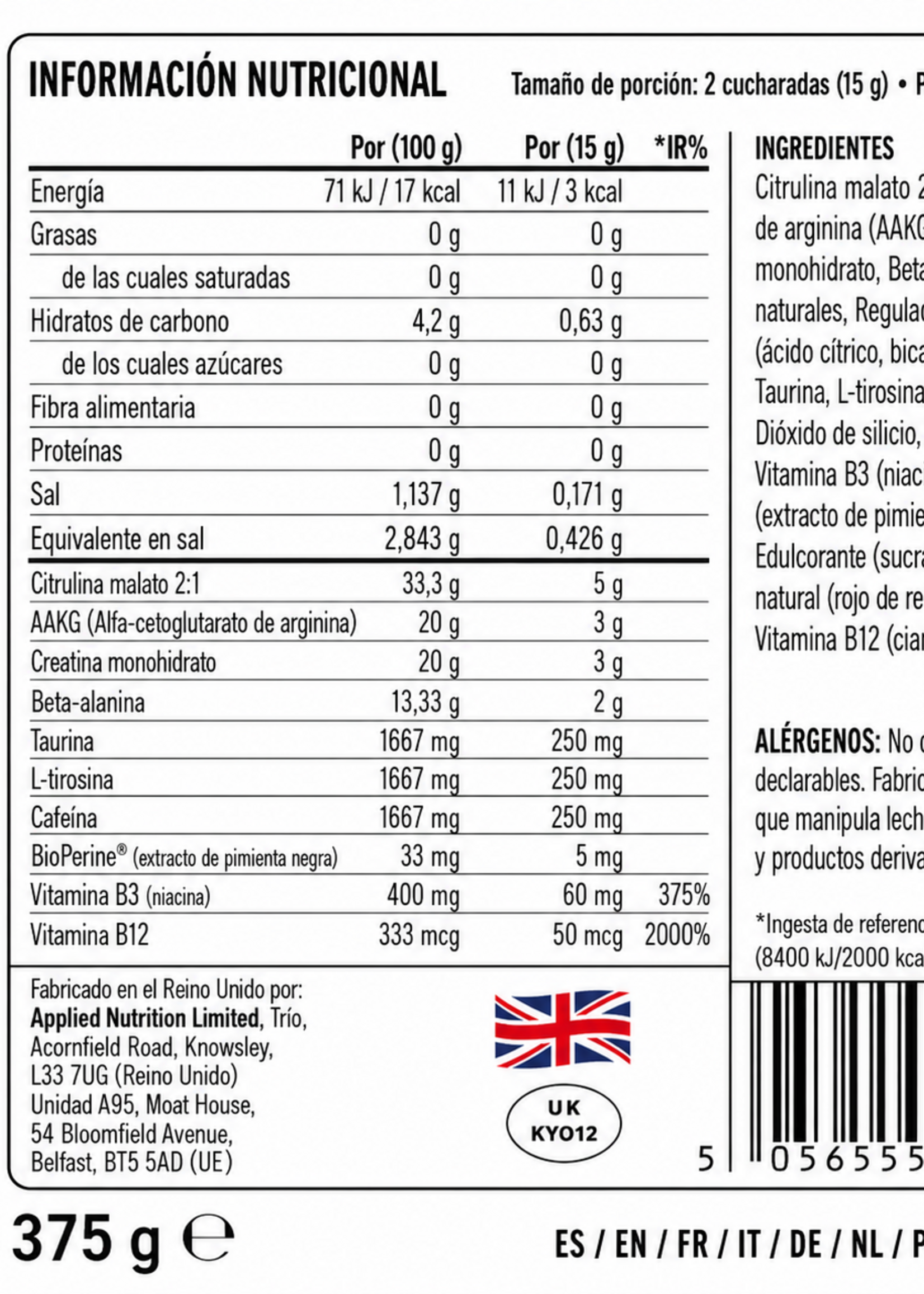 APPLIED NUTRITION PUMP PRE - WORKOUT 3G