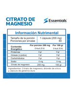 ESSENTIALS CITRATO DE MAGNESIO ESSENTIAL 200 MG/60 CAP