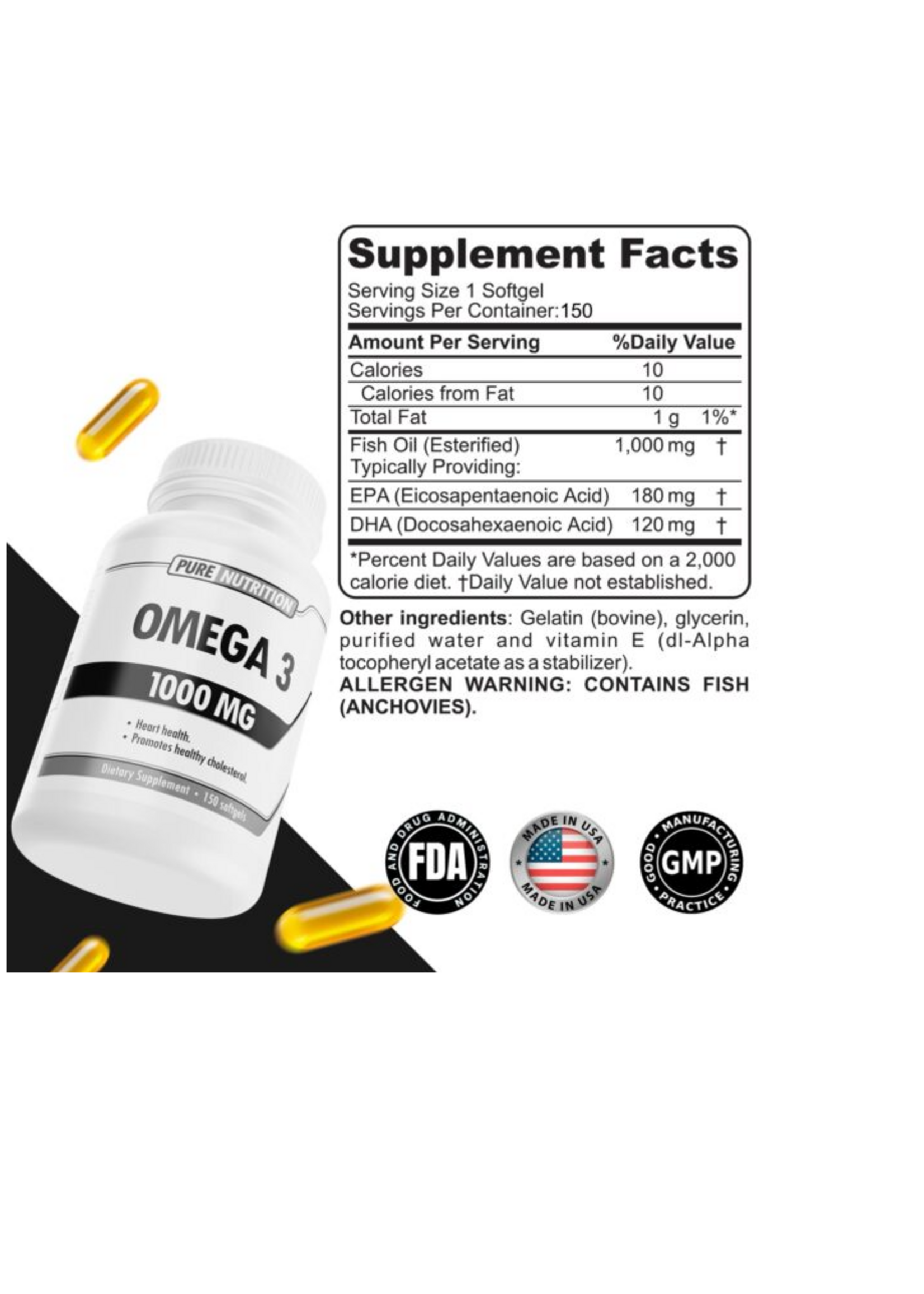 PURE NUTRITION OMEGA 3 PURE NUTRITION 1 GR 150 CAP