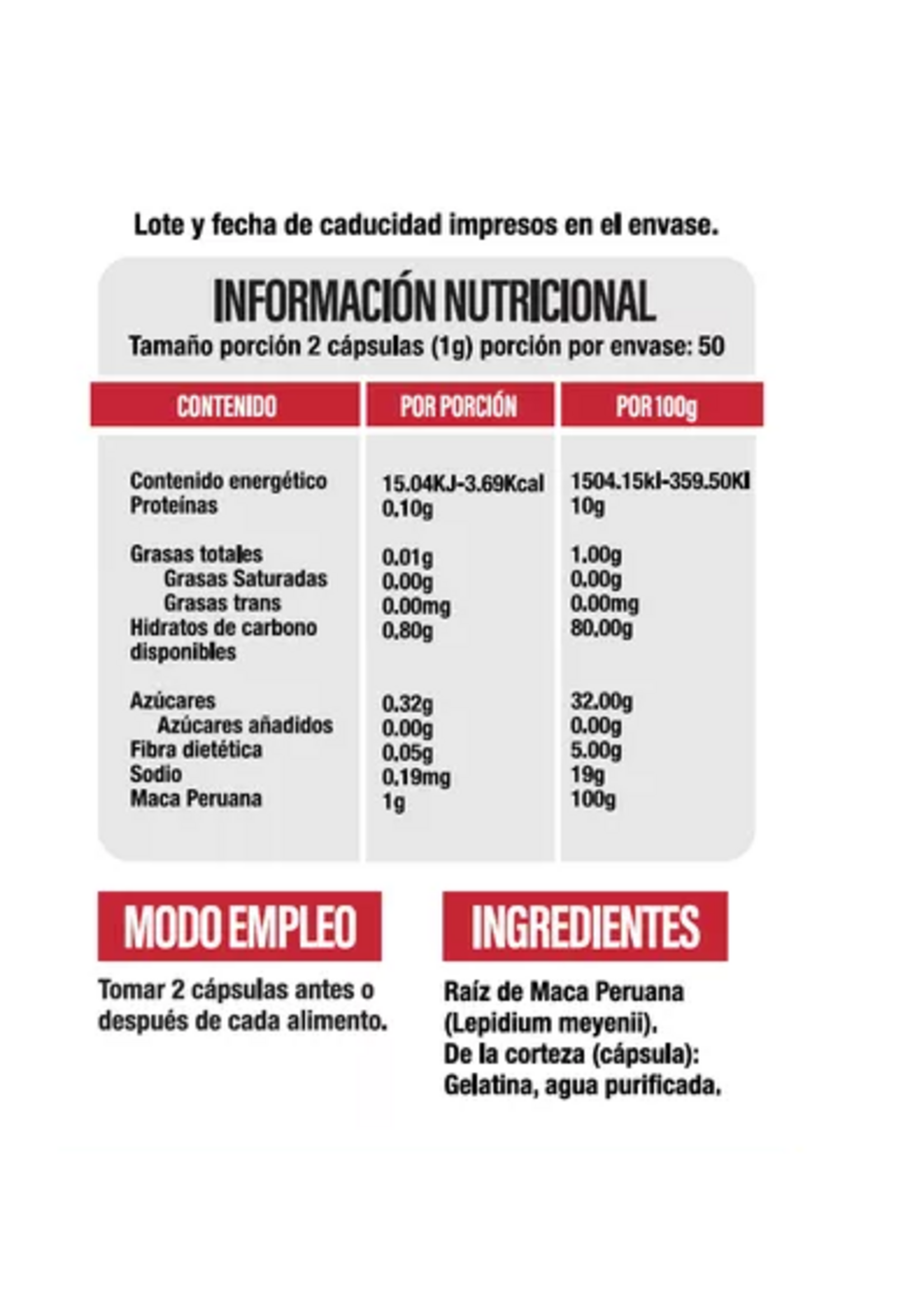 SUPERLABS NUTRITION MACA PERUANA SUPERLABS 500 MG 100 CAP