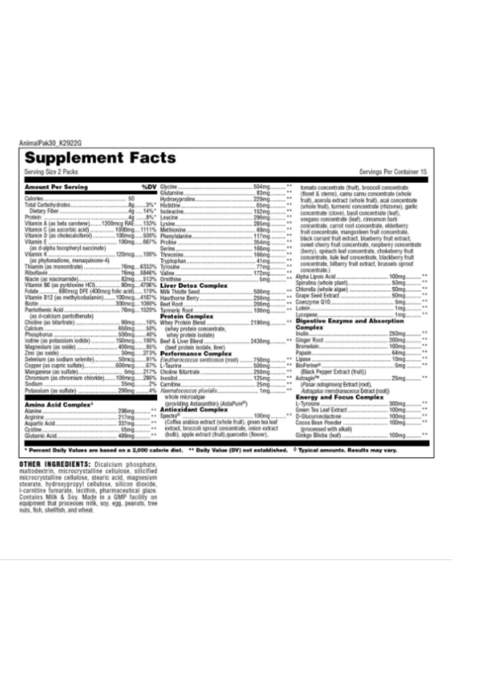 ANIMAL ANIMAL PAK (Multivitamínico) 30 PACK
