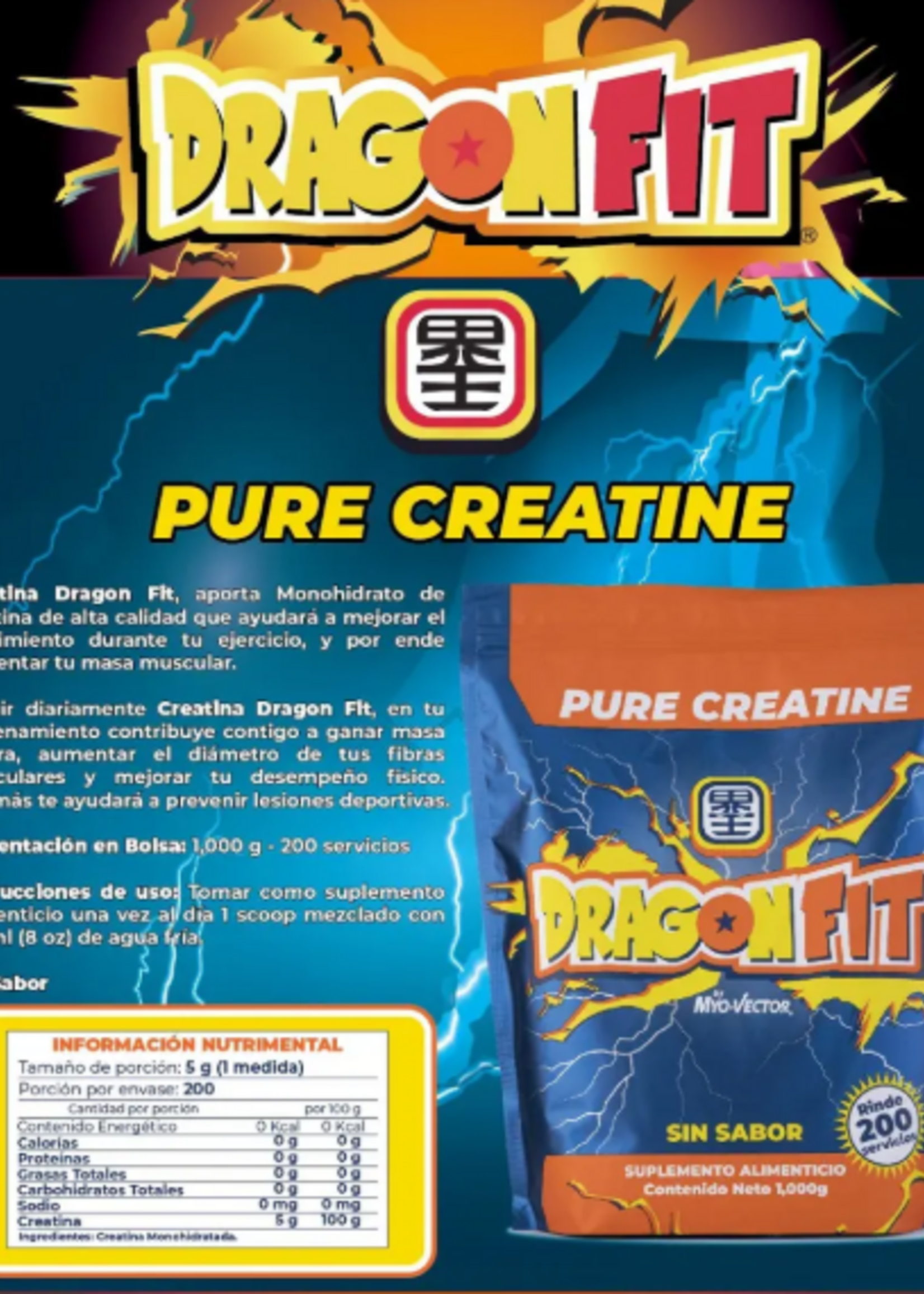 MYOVECTOR CREATINA BOLSA DRAGONFIT 200 SERV MYOVECTOR *PROMO*
